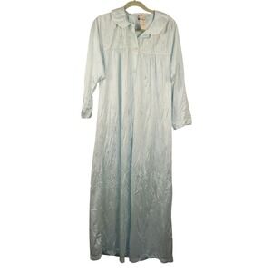 Heiress Vintage Blue Nylon Nightgown Floral Embroidered Robe XL Made in USA